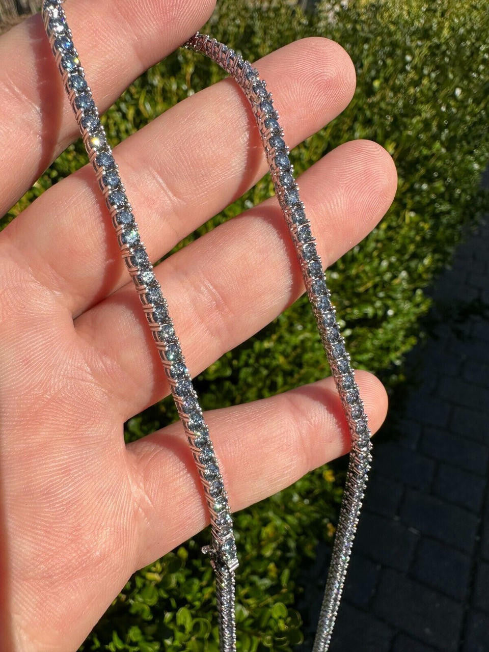 Blue Gray MOISSANITE Tennis Chain Necklace Iced Out - 925 Silver - 3mm - 16"-28"