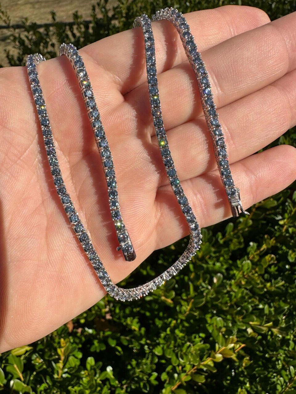 Blue Gray MOISSANITE Tennis Chain Necklace Iced Out - 925 Silver - 3mm - 16"-28"