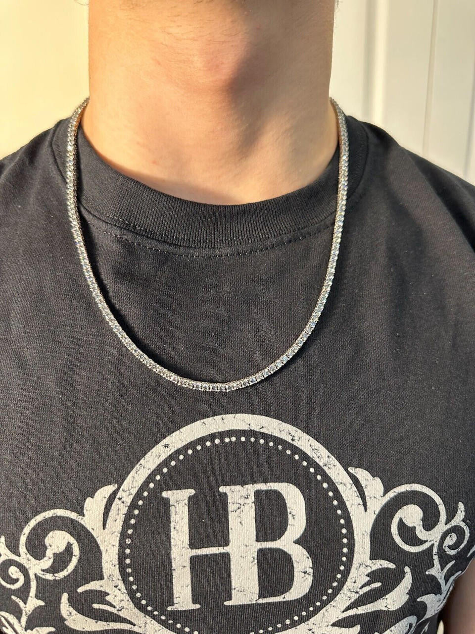 Blue Gray MOISSANITE Tennis Chain Necklace Iced Out - 925 Silver - 3mm - 16"-28"