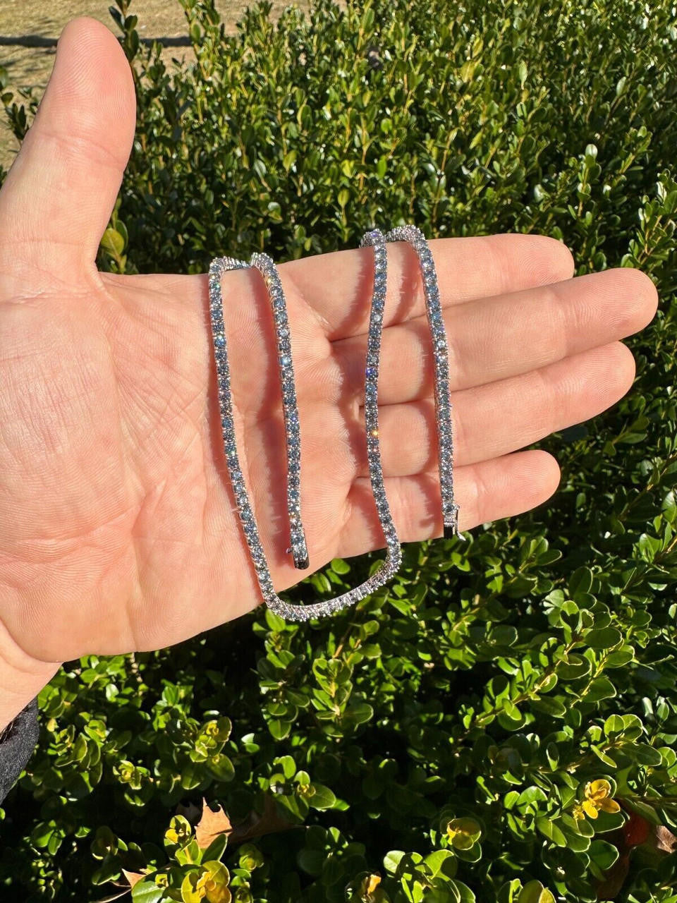 Blue Gray MOISSANITE Tennis Chain Necklace Iced Out - 925 Silver - 3mm - 16"-28"