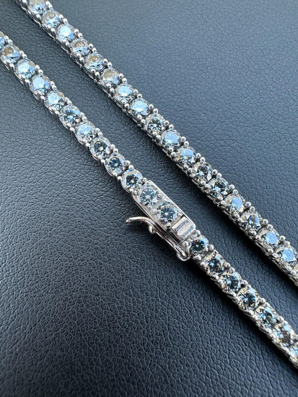 Blue Gray MOISSANITE Tennis Chain Necklace Iced Out - 925 Silver - 3mm - 16"-28"