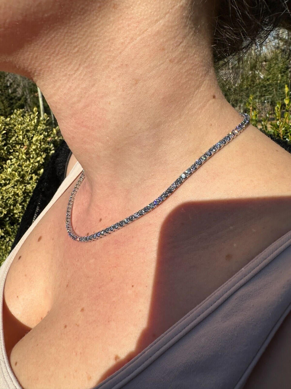 Blue Gray MOISSANITE Tennis Chain Necklace Iced Out - 925 Silver - 3mm - 16"-28"