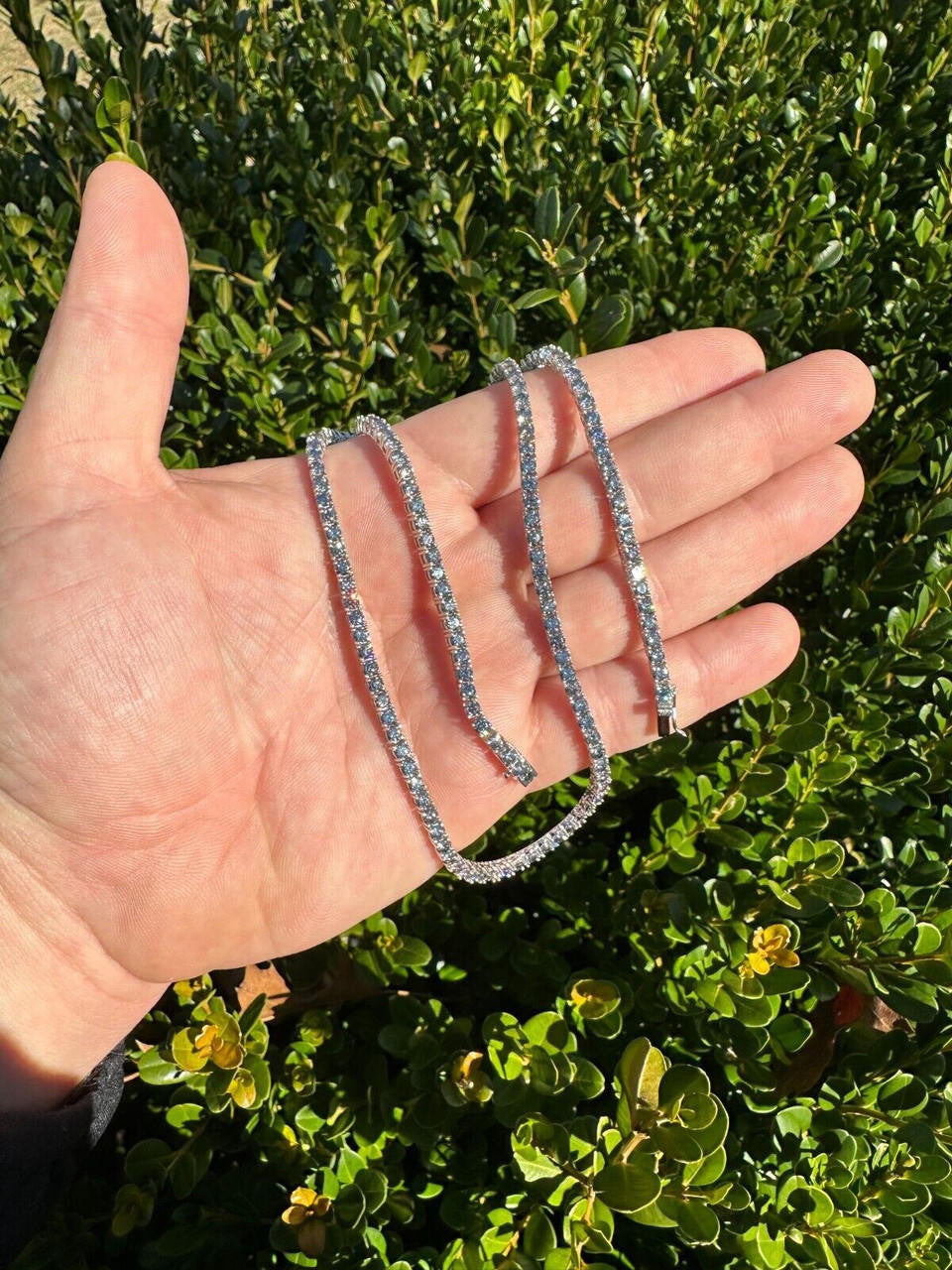 Blue Gray MOISSANITE Tennis Chain Necklace Iced Out - 925 Silver - 3mm - 16"-28"
