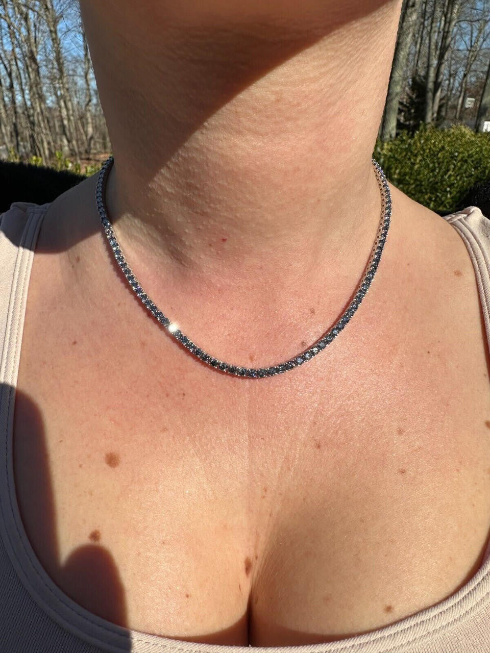 Blue Gray MOISSANITE Tennis Chain Necklace Iced Out - 925 Silver - 3mm - 16"-28"
