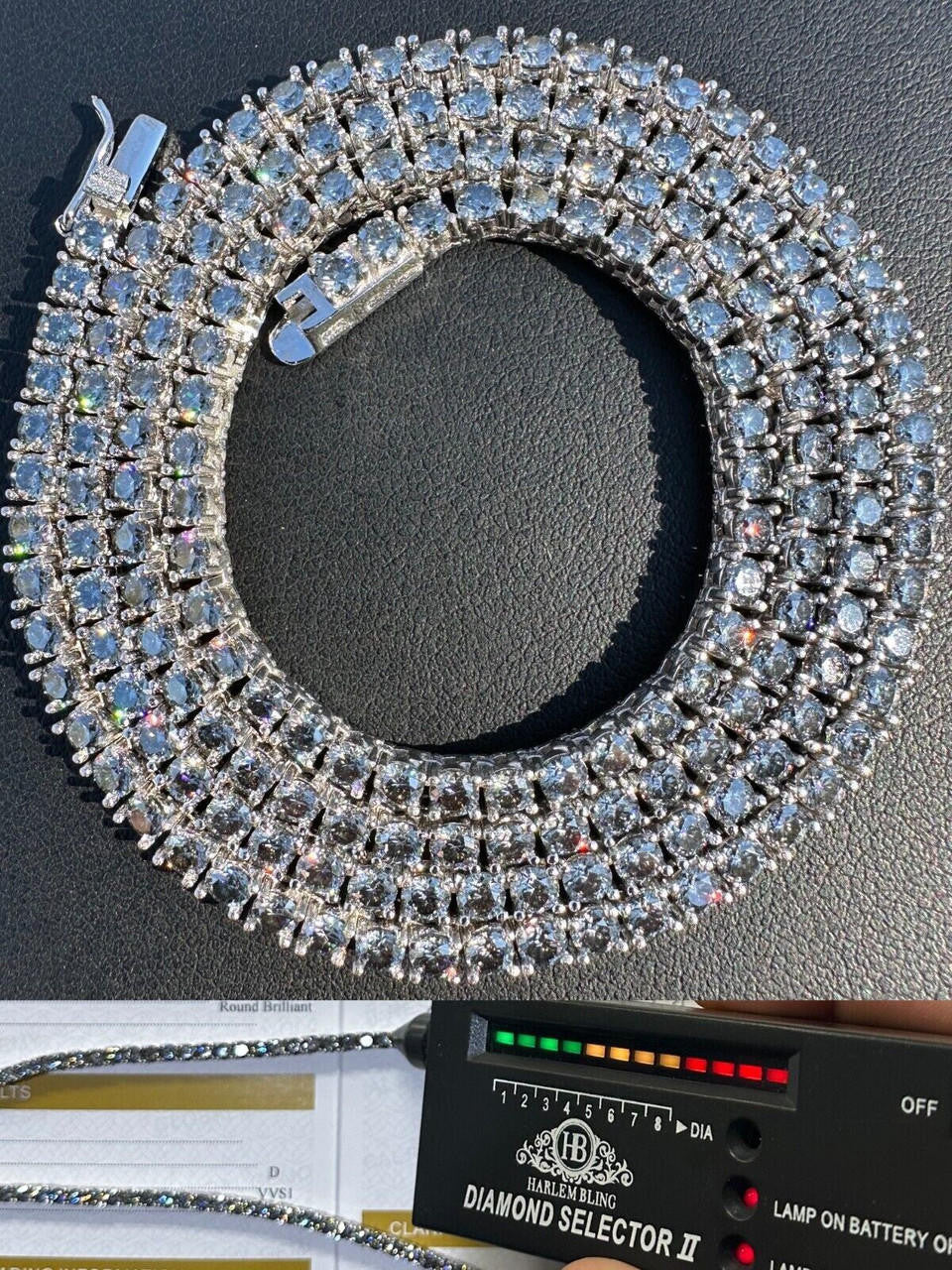 Blue Gray MOISSANITE Tennis Chain Necklace Iced Out - 925 Silver - 3mm - 16"-28"