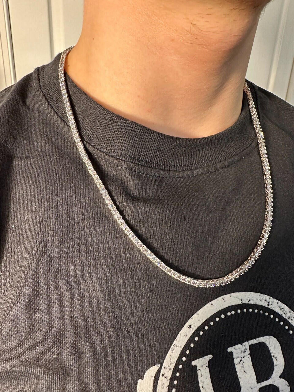Blue Gray MOISSANITE Tennis Chain Necklace Iced Out - 925 Silver - 3mm - 16"-28"