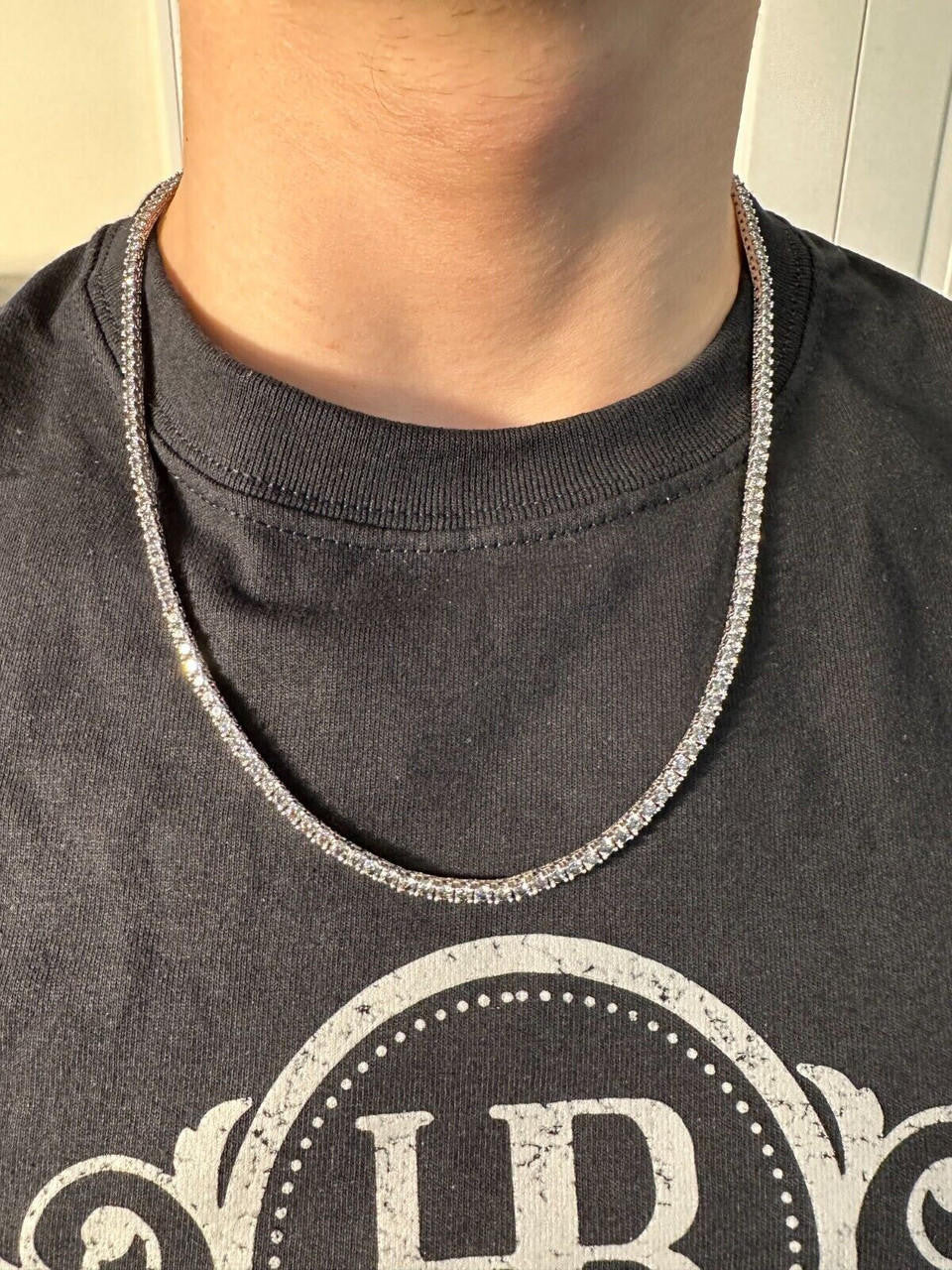 Blue Gray MOISSANITE Tennis Chain Necklace Iced Out - 925 Silver - 3mm - 16"-28"