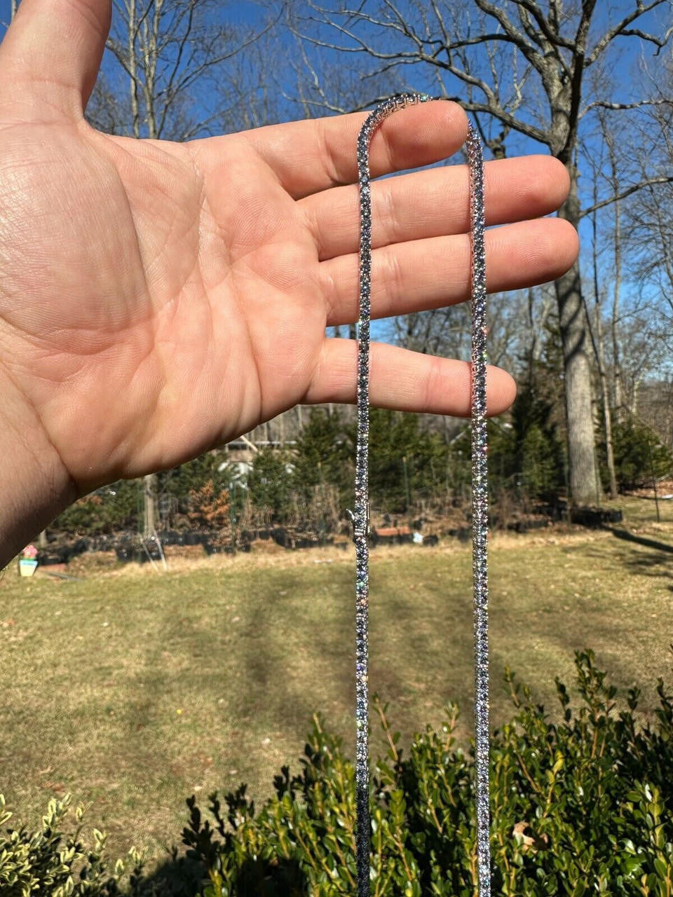 Blue Gray MOISSANITE Tennis Chain Necklace Iced Out - 925 Silver - 3mm - 16"-28"