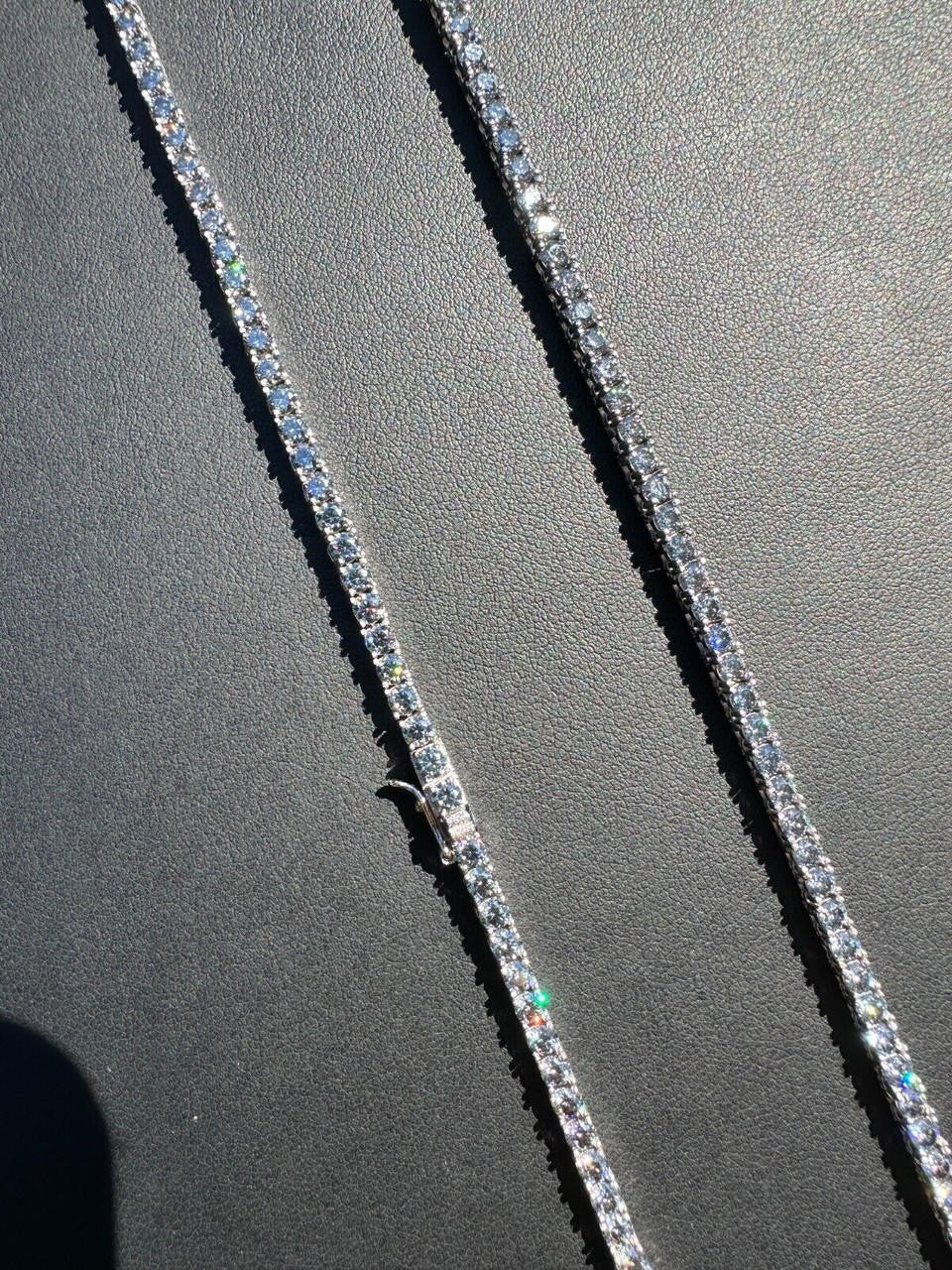 Blue Gray MOISSANITE Tennis Chain Necklace Iced Out - 925 Silver - 3mm - 16"-28"