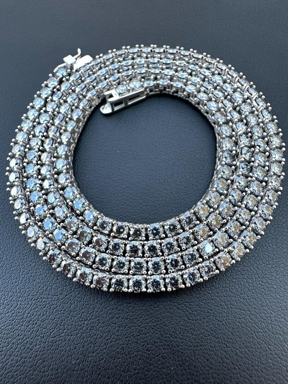 Blue Gray MOISSANITE Tennis Chain Necklace Iced Out - 925 Silver - 3mm - 16"-28"