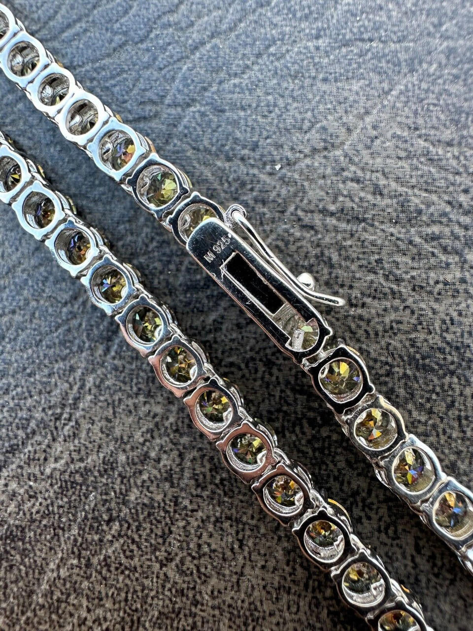 Blue Gray MOISSANITE Tennis Chain Necklace Iced Out - 925 Silver - 5mm - 16"-28"
