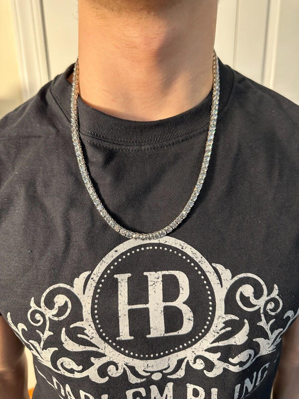 Blue Gray MOISSANITE Tennis Chain Necklace Iced Out - 925 Silver - 5mm - 16"-28"