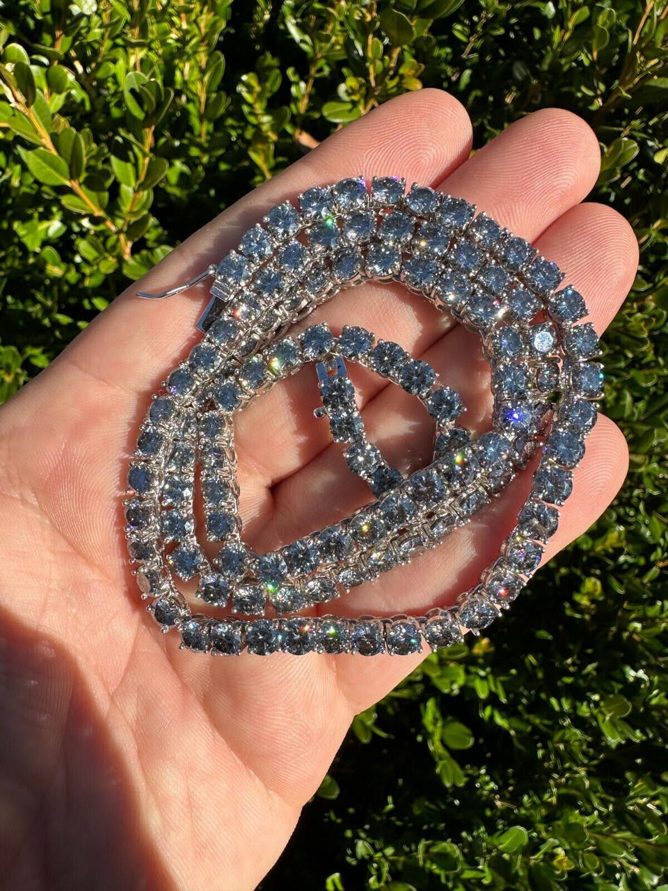 Blue Gray MOISSANITE Tennis Chain Necklace Iced Out - 925 Silver - 5mm - 16"-28"