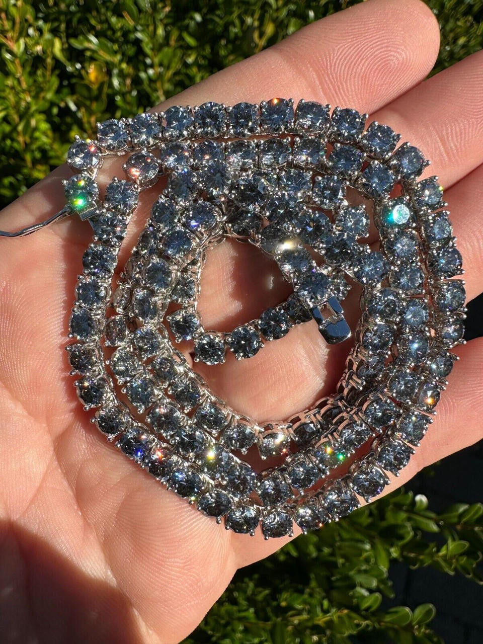 Blue Gray MOISSANITE Tennis Chain Necklace Iced Out - 925 Silver - 5mm - 16"-28"