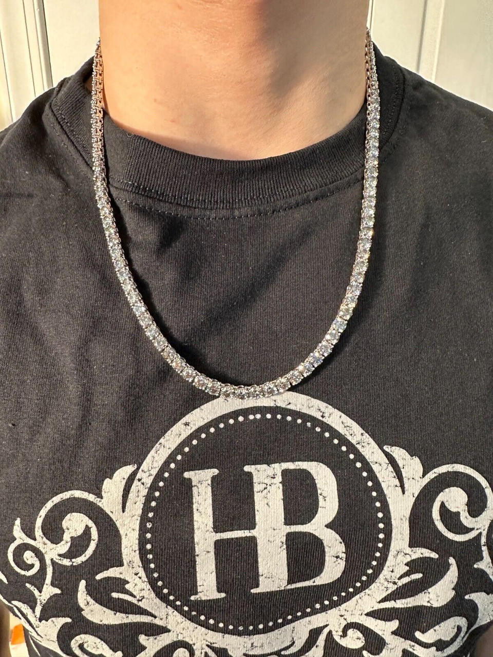Blue Gray MOISSANITE Tennis Chain Necklace Iced Out - 925 Silver - 5mm - 16"-28"