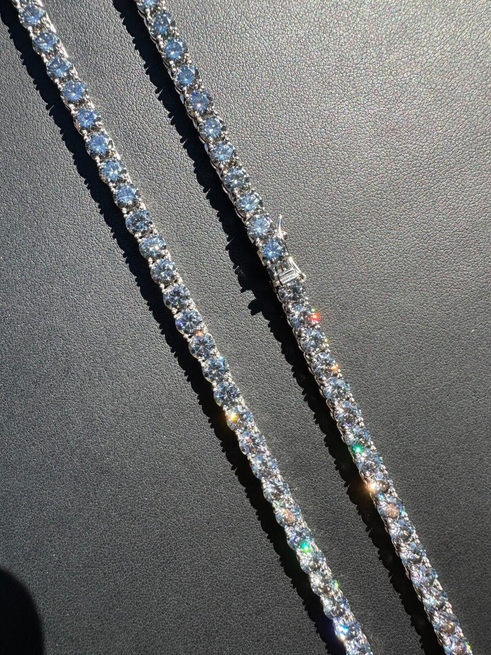 Blue Gray MOISSANITE Tennis Chain Necklace Iced Out - 925 Silver - 5mm - 16"-28"