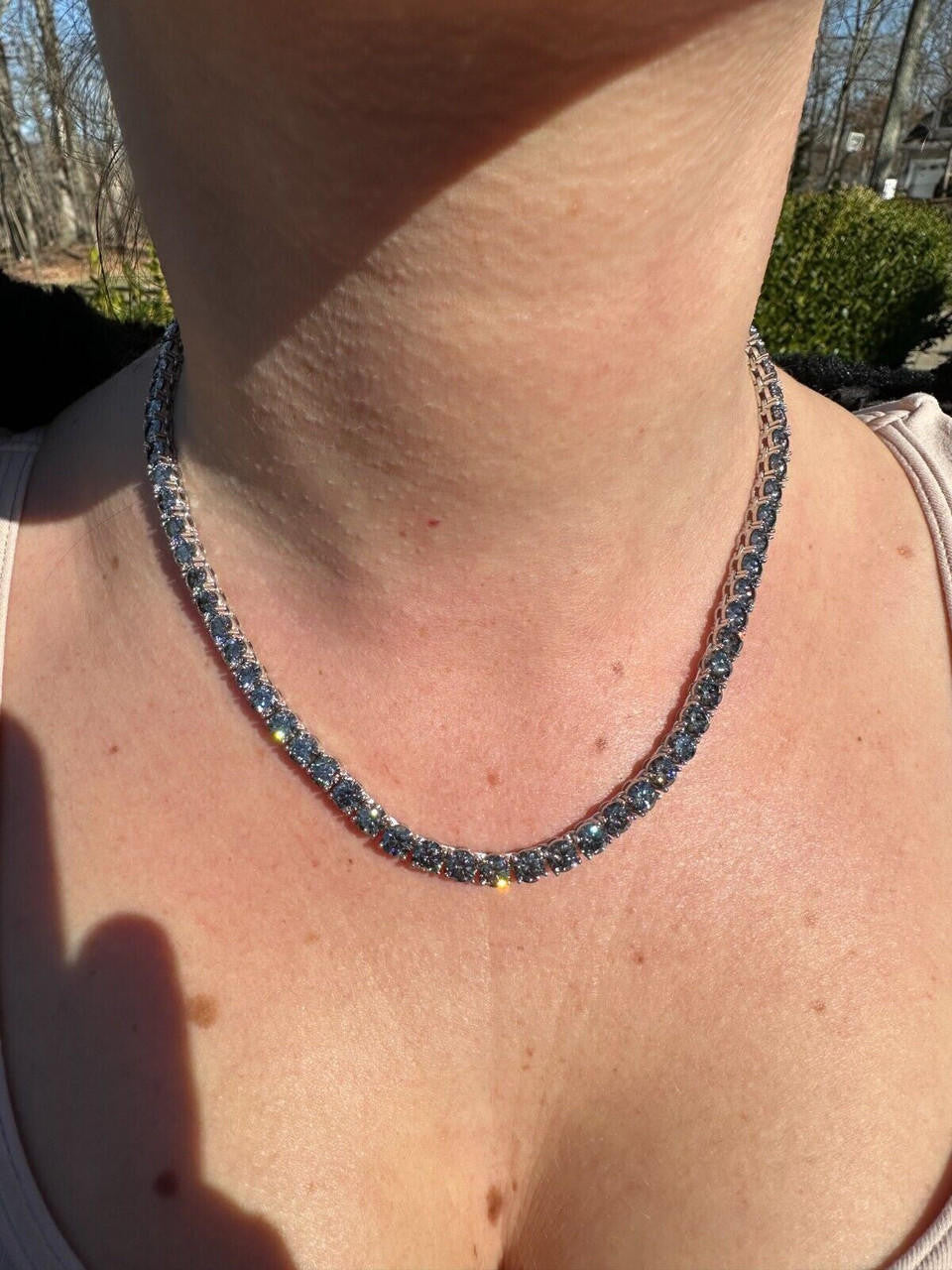 Blue Gray MOISSANITE Tennis Chain Necklace Iced Out - 925 Silver - 5mm - 16"-28"