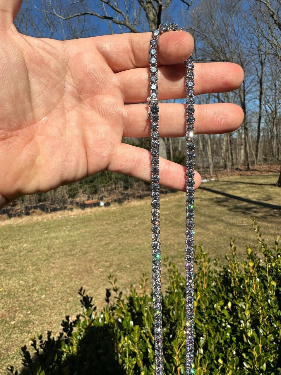 Blue Gray MOISSANITE Tennis Chain Necklace Iced Out - 925 Silver - 5mm - 16"-28"