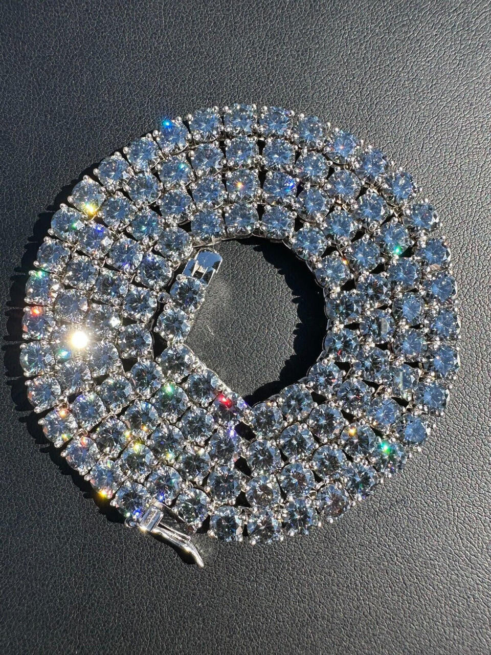 Blue Gray MOISSANITE Tennis Chain Necklace Iced Out - 925 Silver - 5mm - 16"-28"
