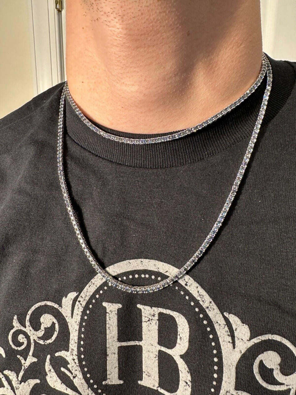 Blue MOISSANITE Tennis Chain Necklace Iced Out - 925 Silver - 3mm - 16"-28"