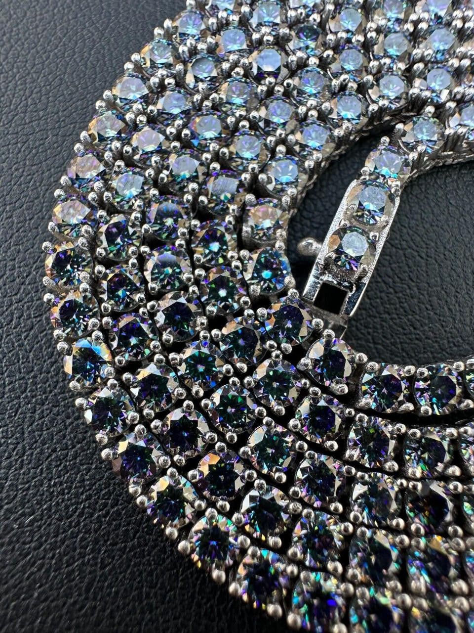 Blue MOISSANITE Tennis Chain Necklace Iced Out - 925 Silver - 3mm - 16"-28"