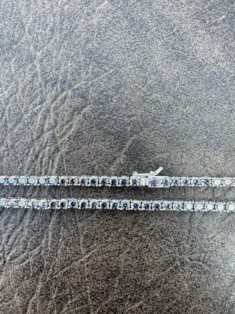 Blue MOISSANITE Tennis Chain Necklace Iced Out - 925 Silver - 3mm - 16"-28"