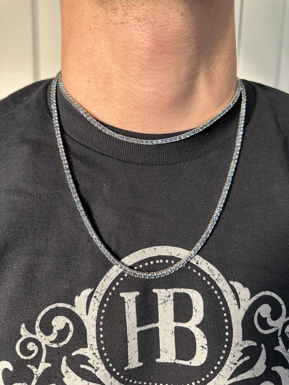 Blue MOISSANITE Tennis Chain Necklace Iced Out - 925 Silver - 3mm - 16"-28"