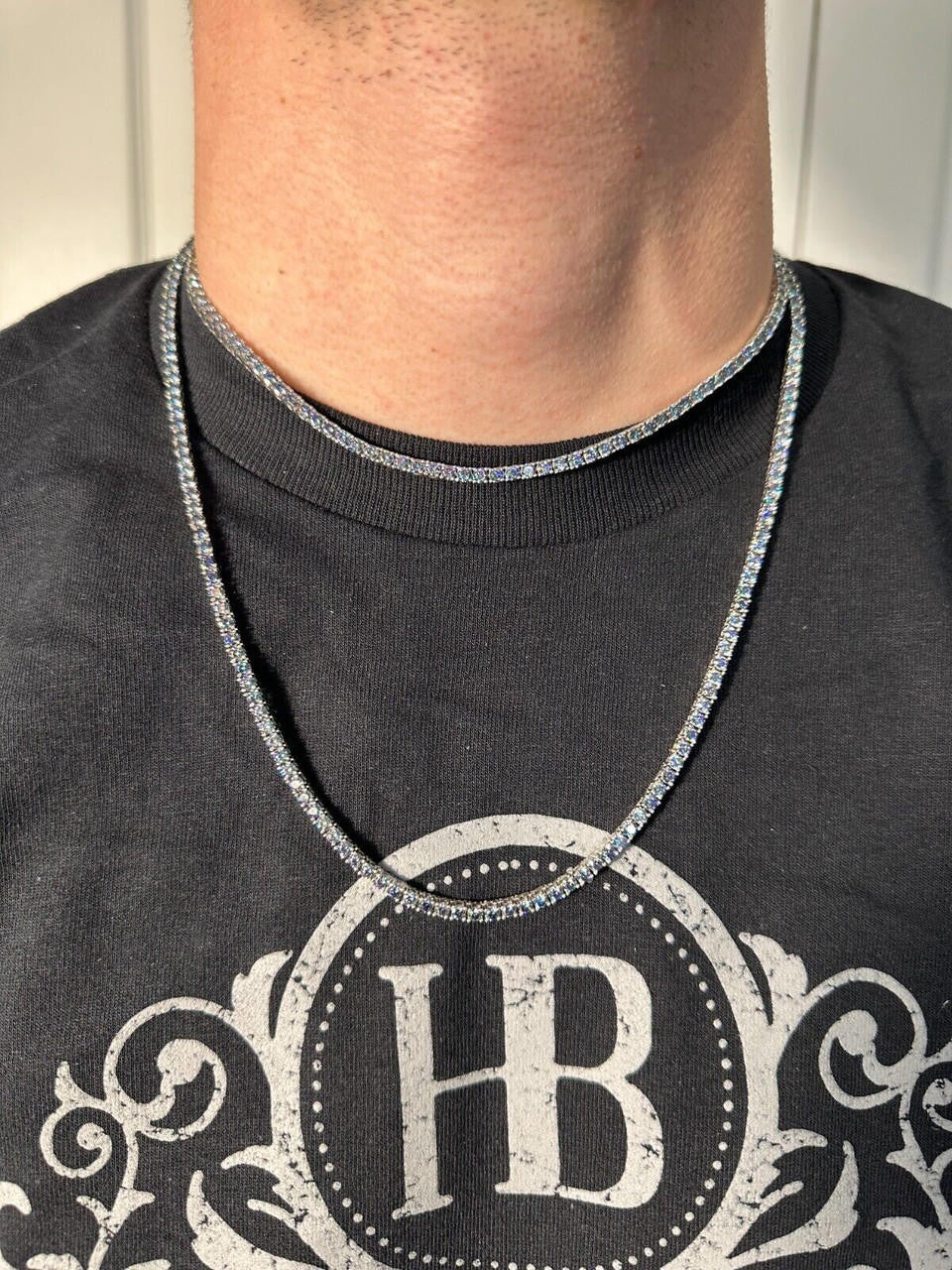 Blue MOISSANITE Tennis Chain Necklace Iced Out - 925 Silver - 3mm - 16"-28"