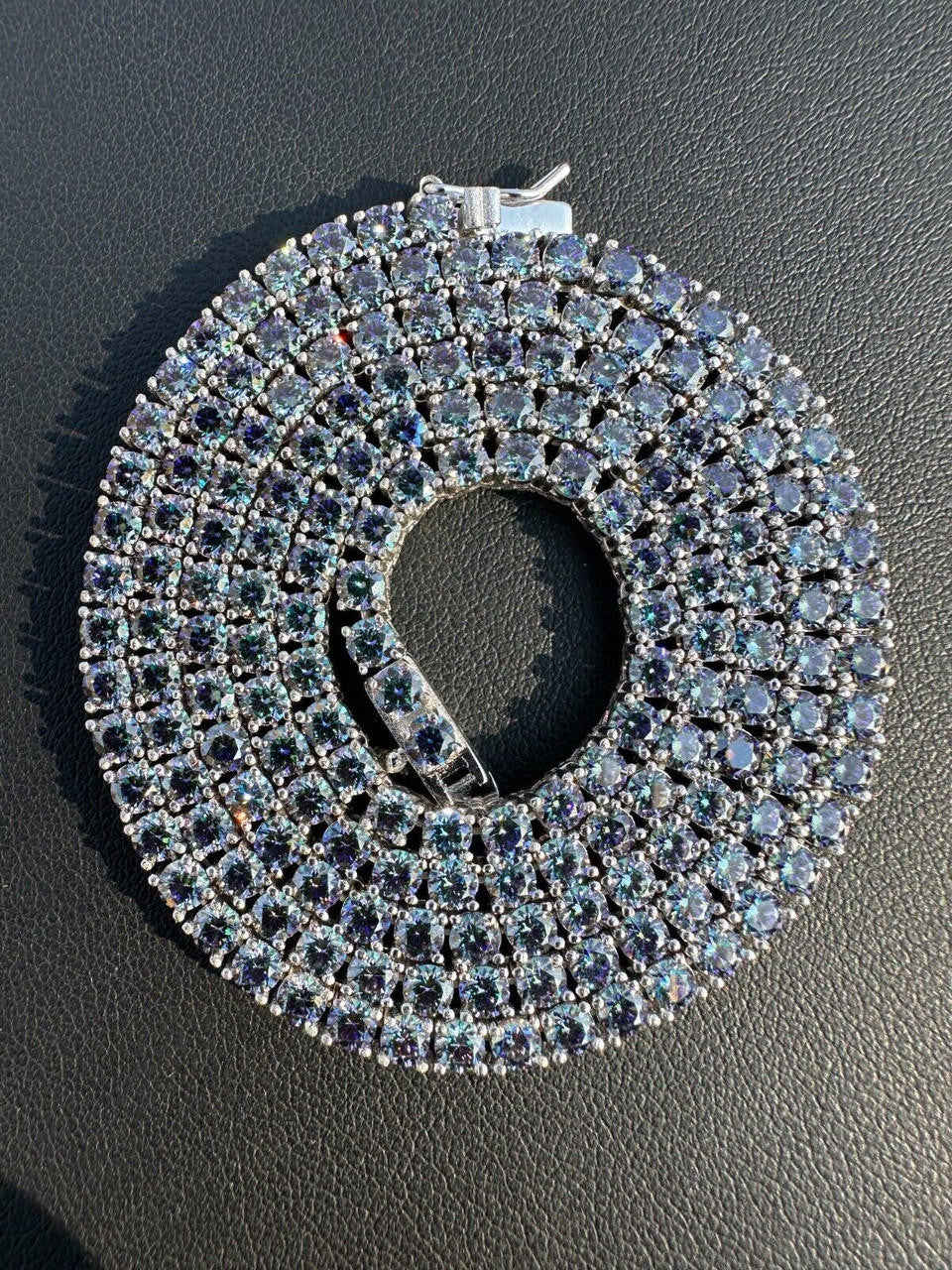 Blue MOISSANITE Tennis Chain Necklace Iced Out - 925 Silver - 3mm - 16"-28"