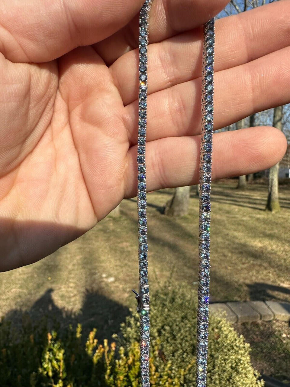 Blue MOISSANITE Tennis Chain Necklace Iced Out - 925 Silver - 3mm - 16"-28"