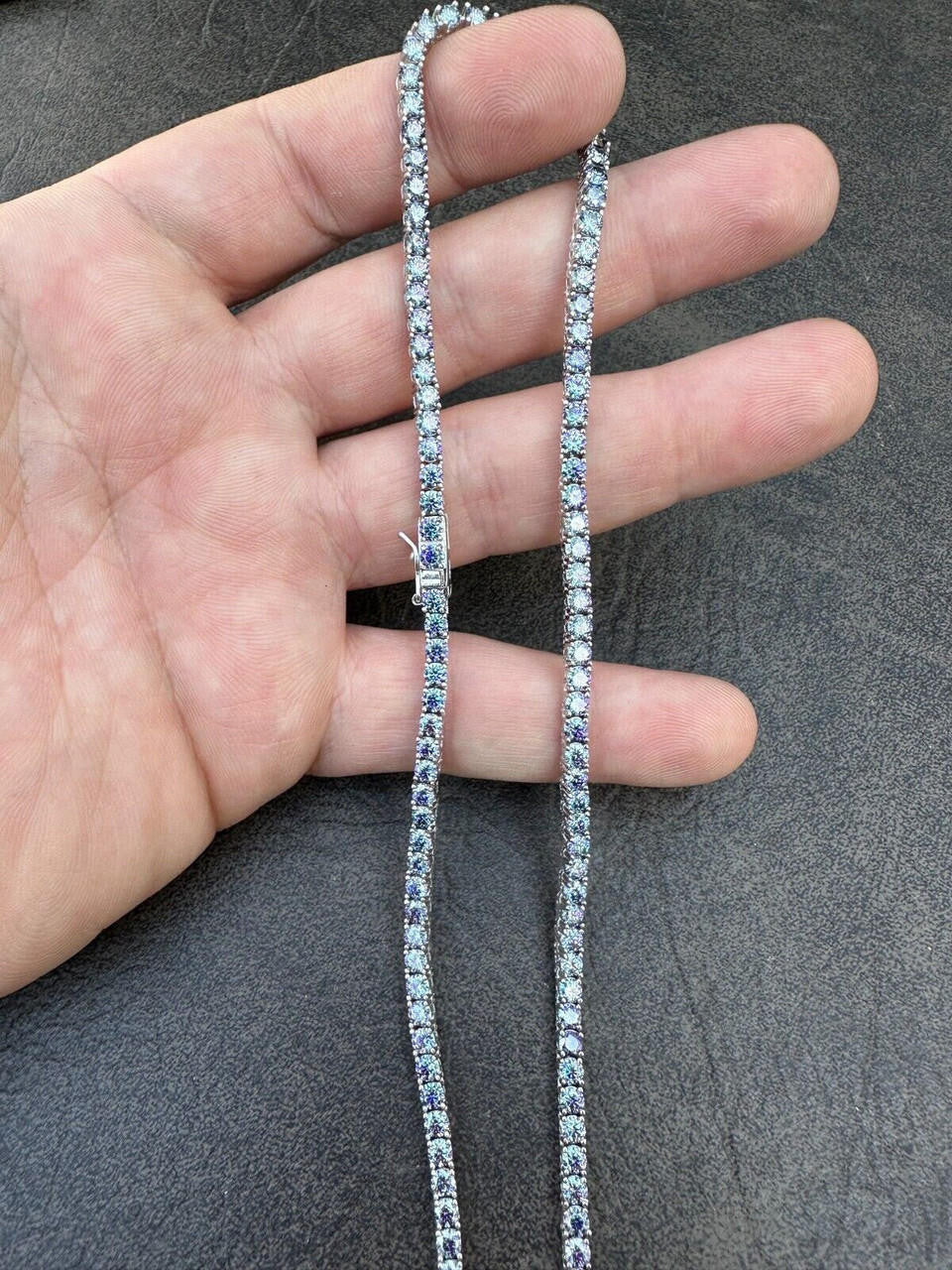 Blue MOISSANITE Tennis Chain Necklace Iced Out - 925 Silver - 3mm - 16"-28"