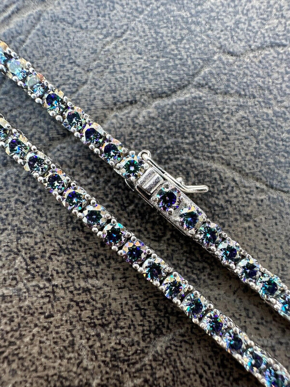 Blue MOISSANITE Tennis Chain Necklace Iced Out - 925 Silver - 3mm - 16"-28"