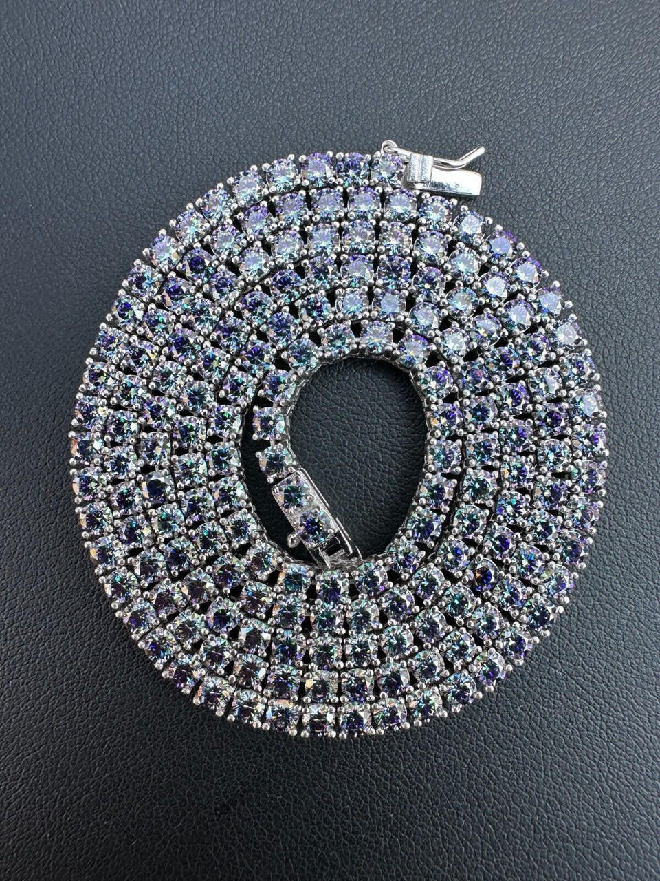 Blue MOISSANITE Tennis Chain Necklace Iced Out - 925 Silver - 3mm - 16"-28"