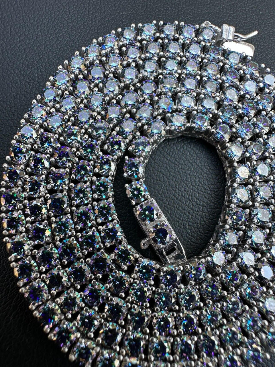 Blue MOISSANITE Tennis Chain Necklace Iced Out - 925 Silver - 3mm - 16"-28"