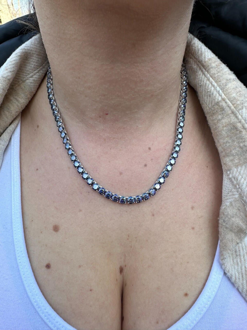 Blue MOISSANITE Tennis Chain Necklace Iced Out - 925 Silver - 5mm - 16"-28"