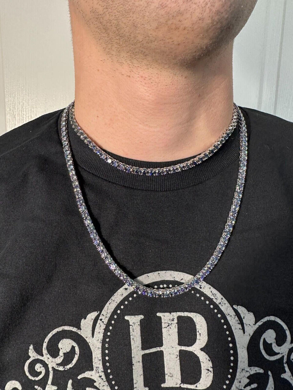 Blue MOISSANITE Tennis Chain Necklace Iced Out - 925 Silver - 5mm - 16"-28"