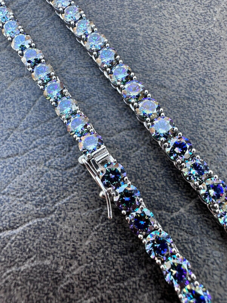 Blue MOISSANITE Tennis Chain Necklace Iced Out - 925 Silver - 5mm - 16"-28"