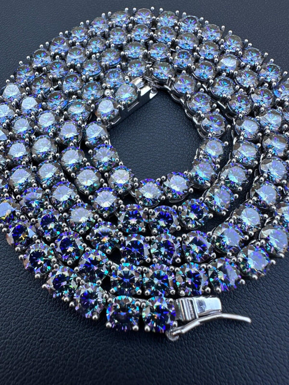 Blue MOISSANITE Tennis Chain Necklace Iced Out - 925 Silver - 5mm - 16"-28"