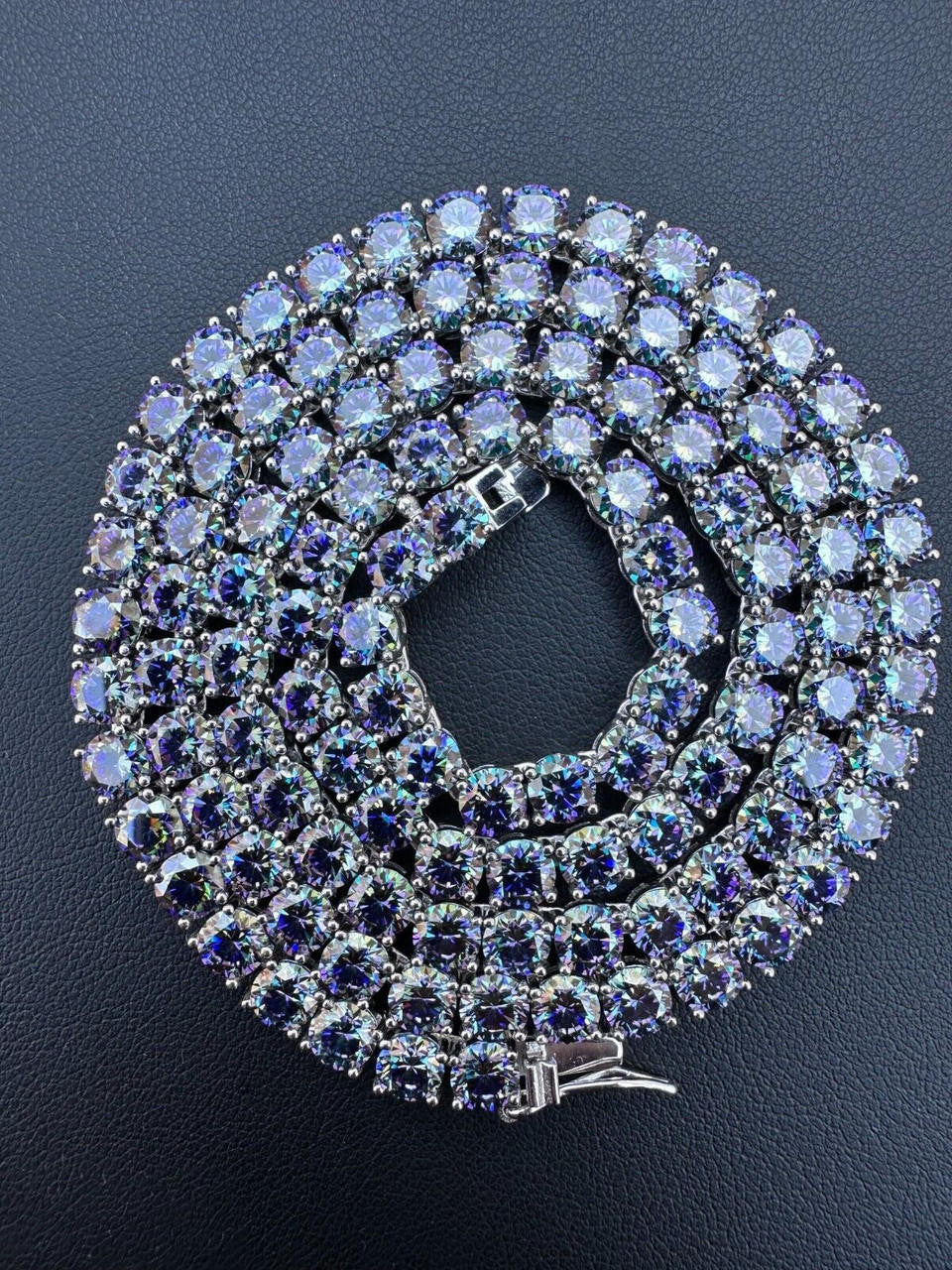 Blue MOISSANITE Tennis Chain Necklace Iced Out - 925 Silver - 5mm - 16"-28"