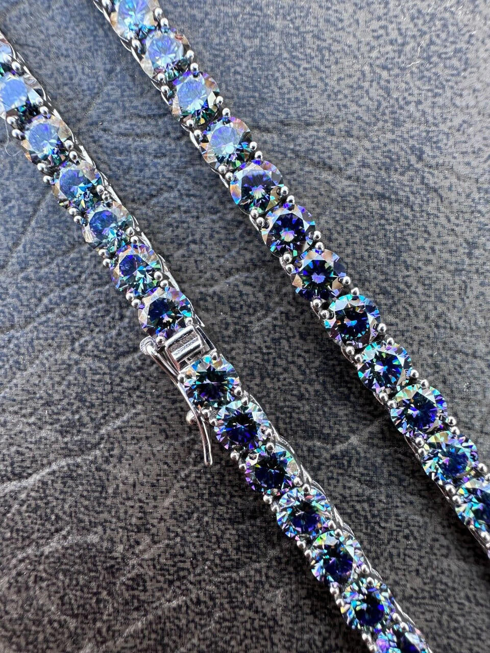 Blue MOISSANITE Tennis Chain Necklace Iced Out - 925 Silver - 5mm - 16"-28"