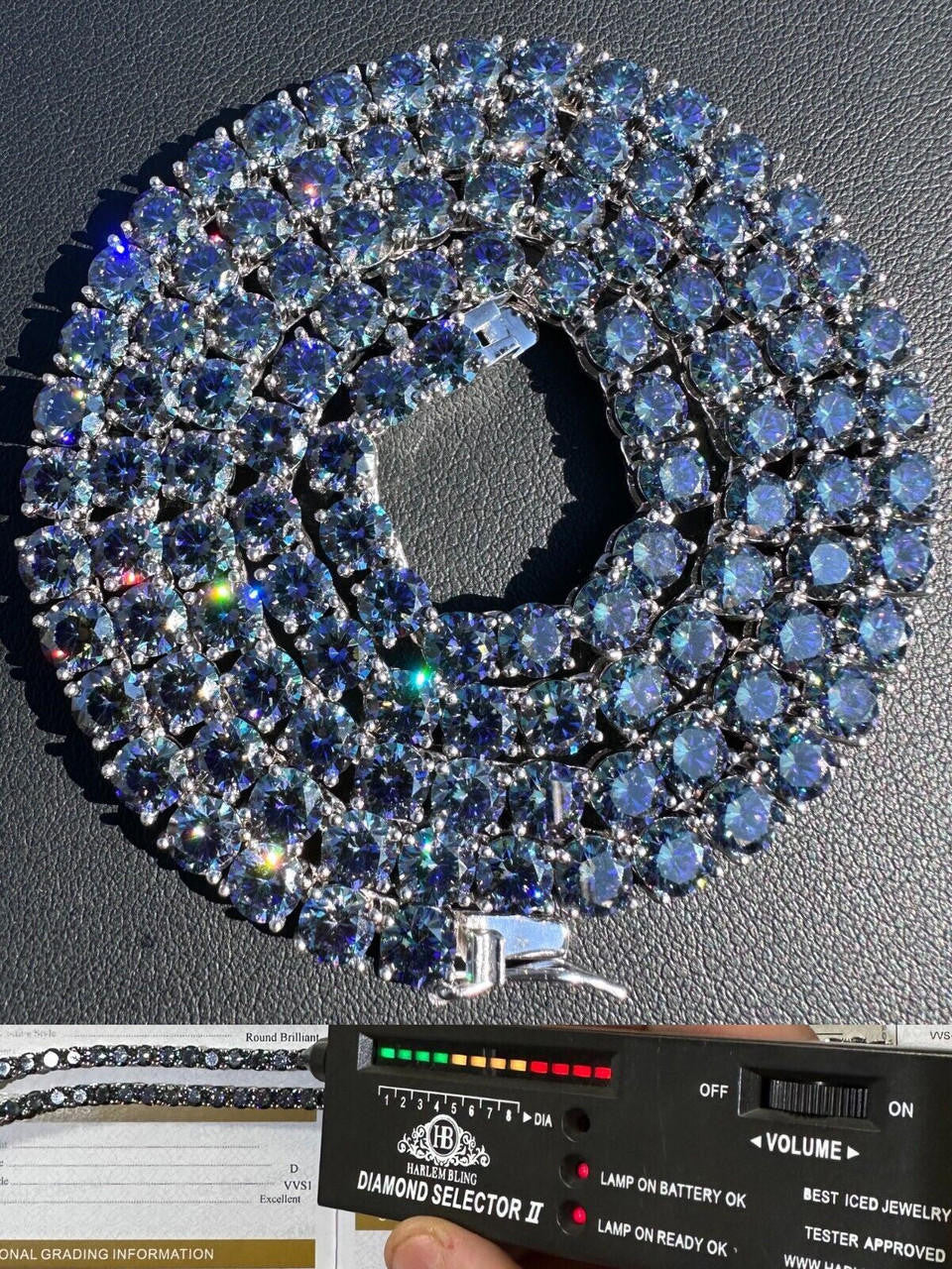 Blue MOISSANITE Tennis Chain Necklace Iced Out - 925 Silver - 5mm - 16"-28"