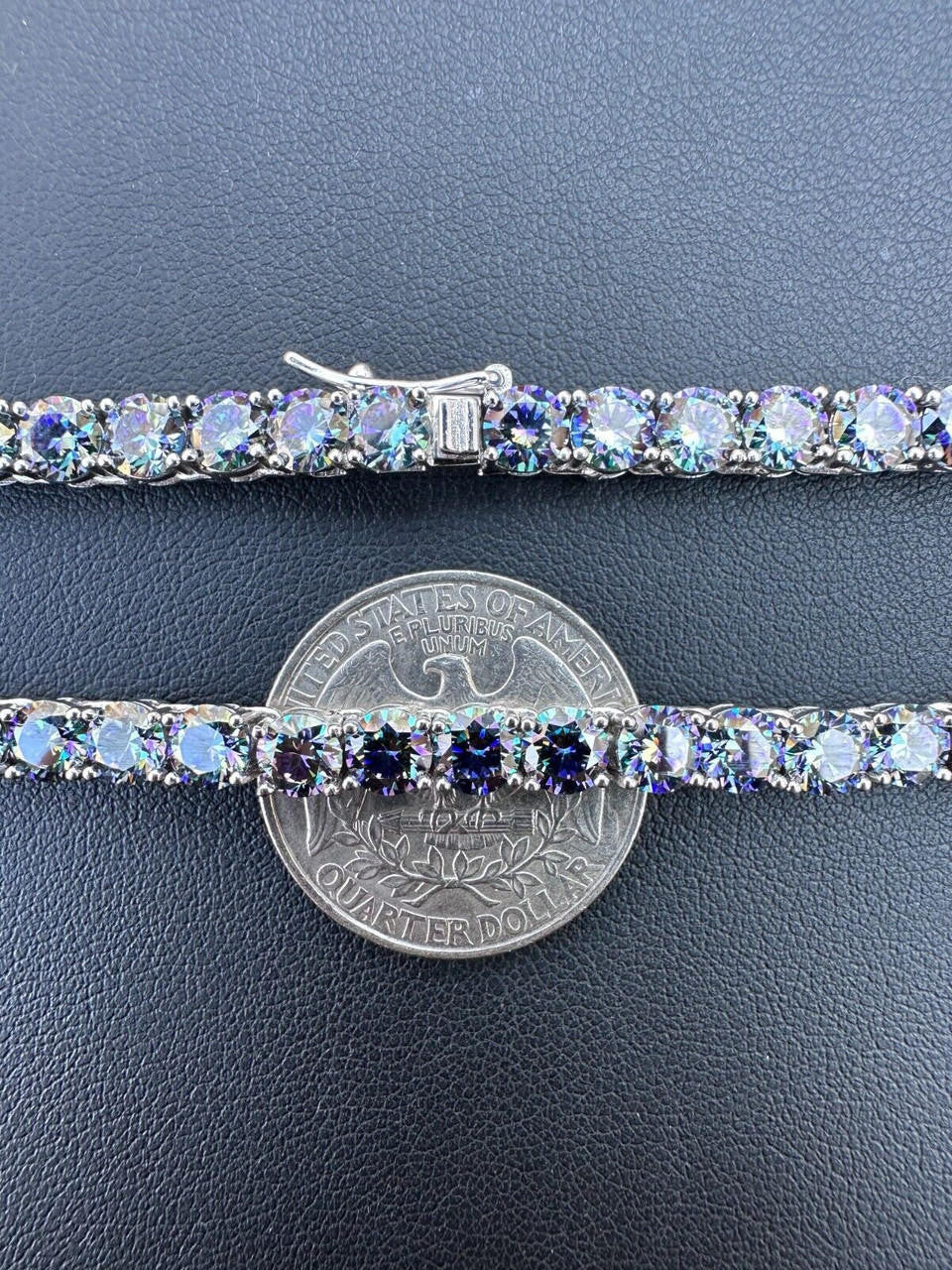 Blue MOISSANITE Tennis Chain Necklace Iced Out - 925 Silver - 5mm - 16"-28"