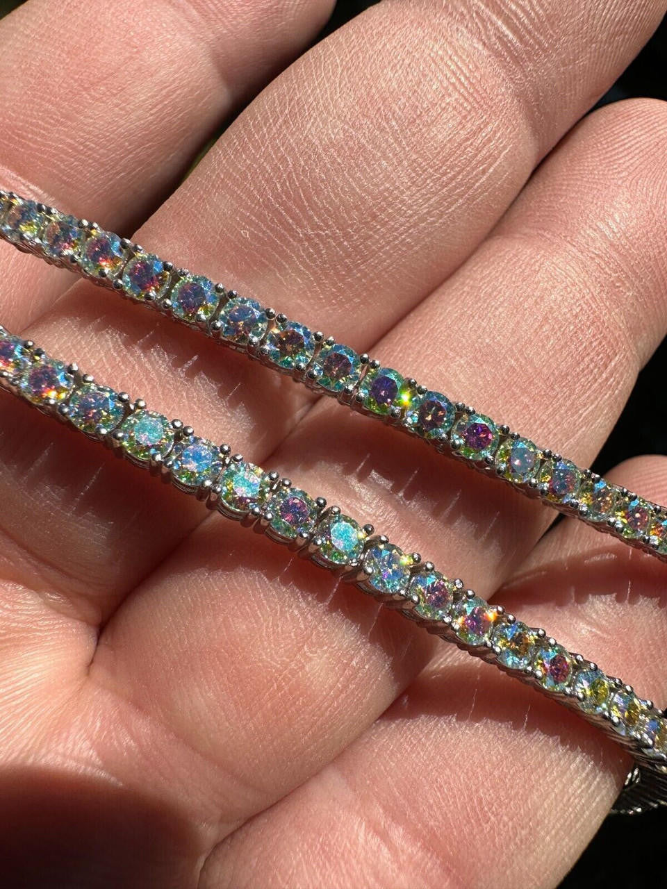 Opal Rainbow MOISSANITE Tennis Chain Necklace Iced Out - 925 Silver - 3mm - 16"-28"