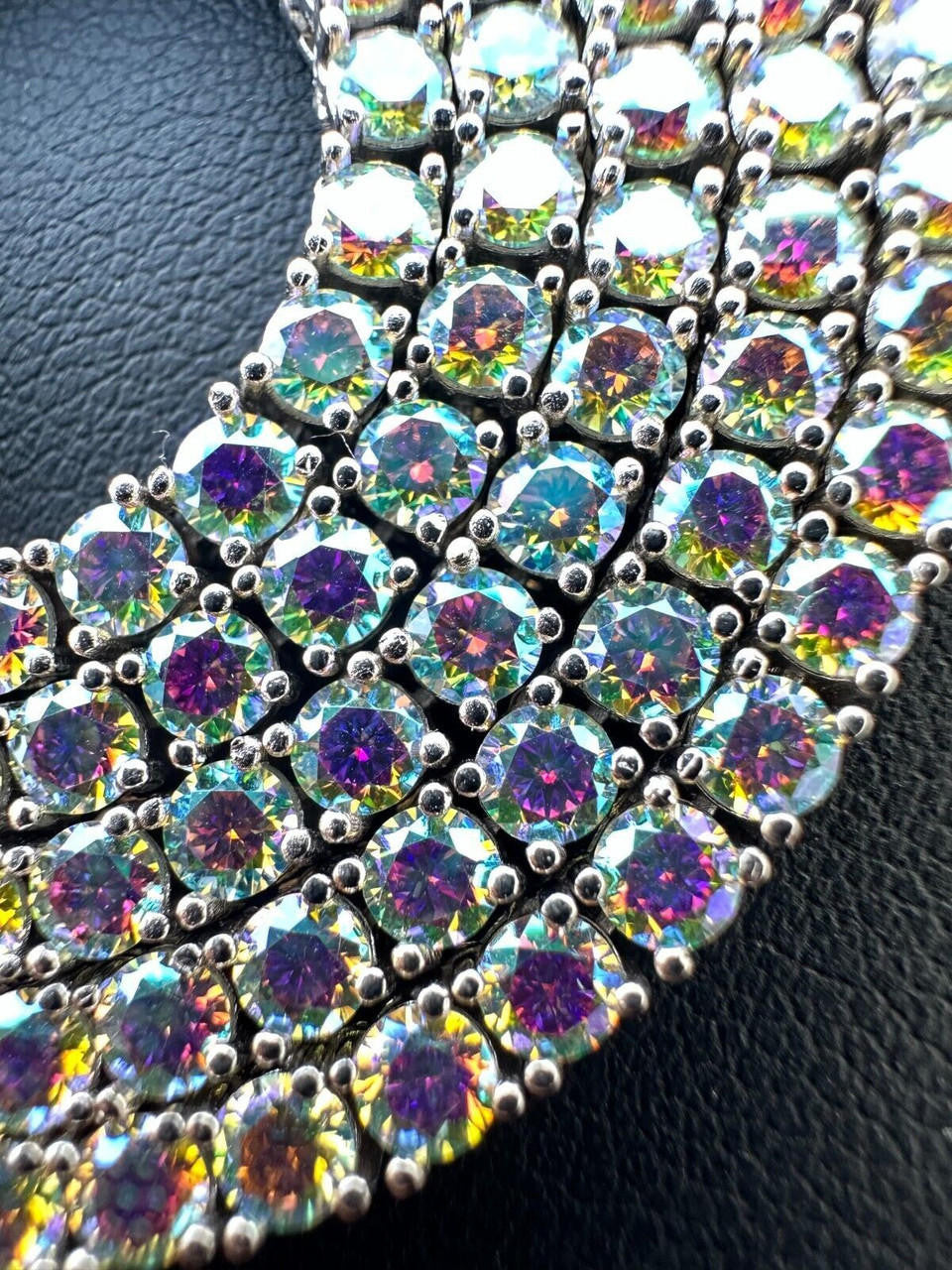 Opal Rainbow MOISSANITE Tennis Chain Necklace Iced Out - 925 Silver - 3mm - 16"-28"