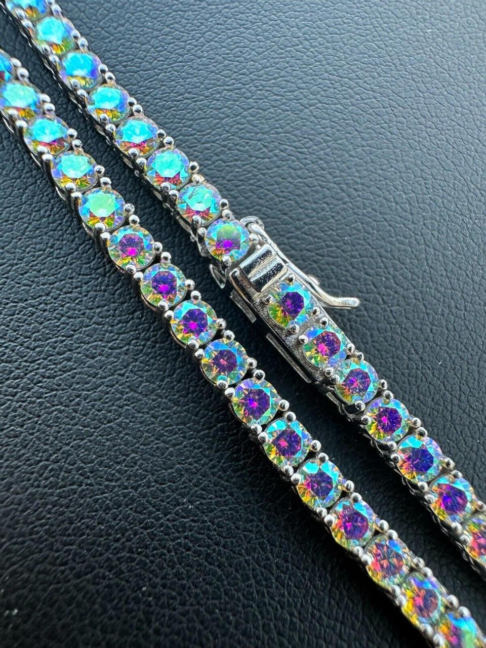 Opal Rainbow MOISSANITE Tennis Chain Necklace Iced Out - 925 Silver - 3mm - 16"-28"