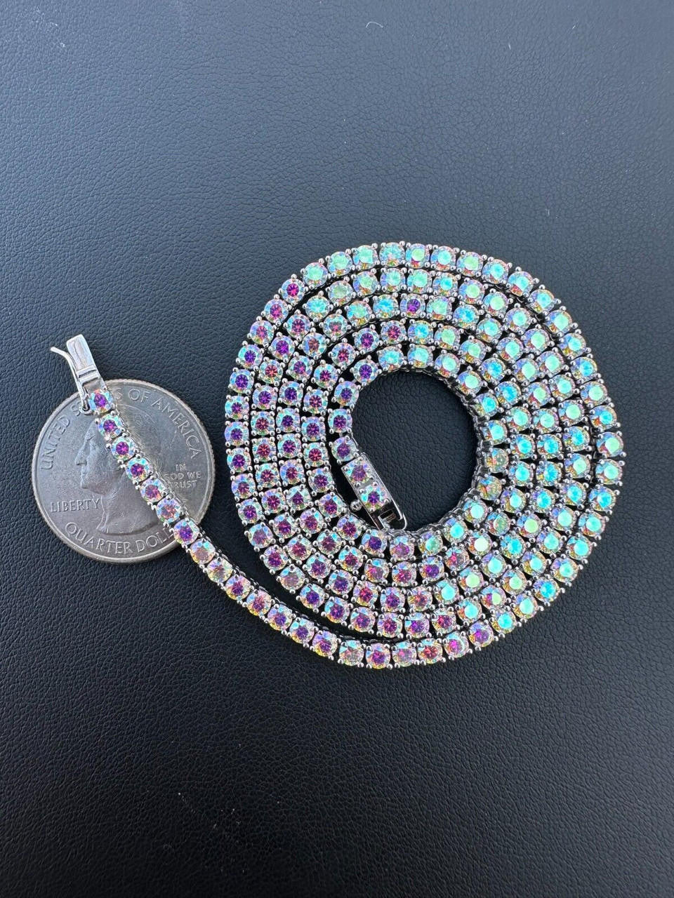 Opal Rainbow MOISSANITE Tennis Chain Necklace Iced Out - 925 Silver - 3mm - 16"-28"