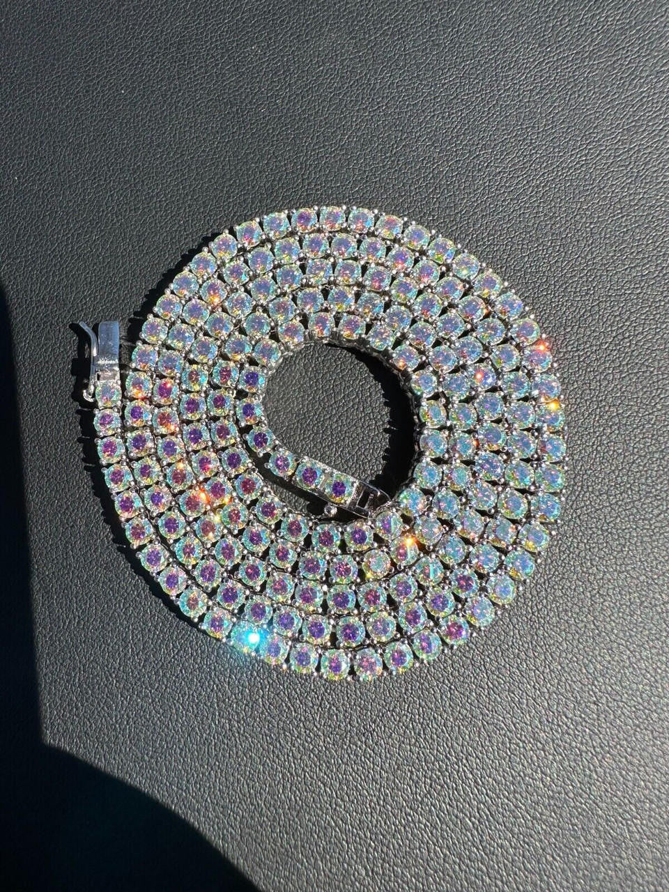 Opal Rainbow MOISSANITE Tennis Chain Necklace Iced Out - 925 Silver - 3mm - 16"-28"