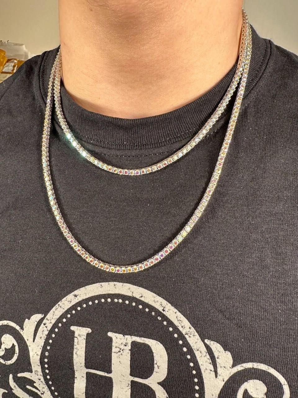 Opal Rainbow MOISSANITE Tennis Chain Necklace Iced Out - 925 Silver - 3mm - 16"-28"