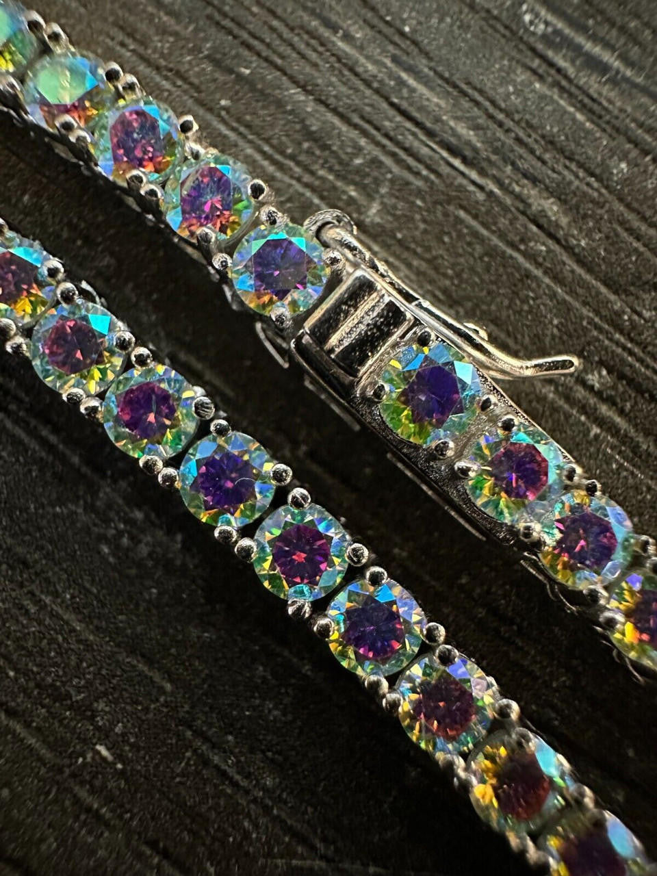 Opal Rainbow MOISSANITE Tennis Chain Necklace Iced Out - 925 Silver - 3mm - 16"-28"