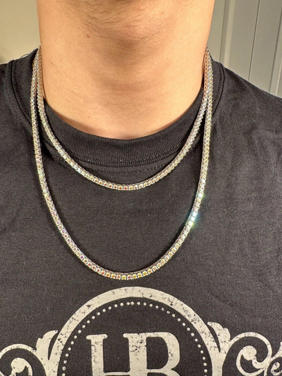Opal Rainbow MOISSANITE Tennis Chain Necklace Iced Out - 925 Silver - 3mm - 16"-28"
